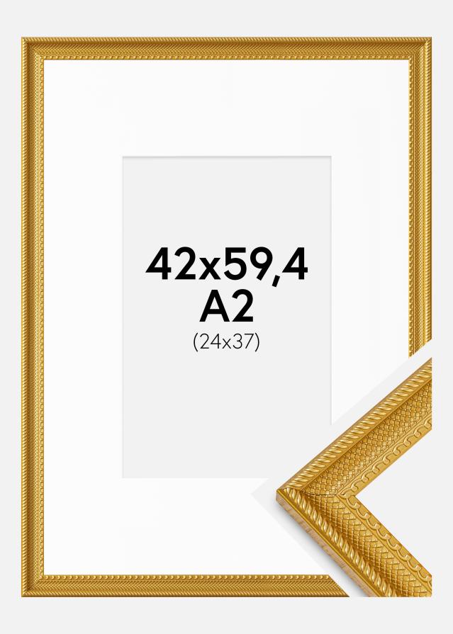 Rahmen Lattice Gold 42x59,4 cm - Passepartout Weiß 25x38 cm