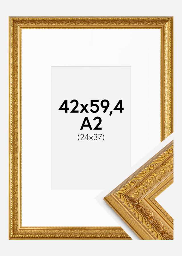 Rahmen Ornate Gold 42x59,4 cm - Passepartout Weiß 25x38 cm