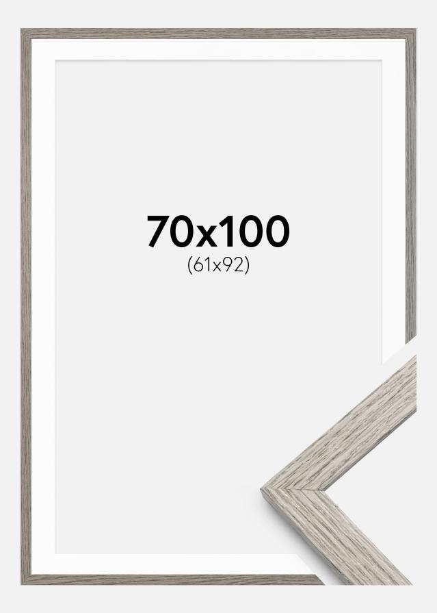 Rahmen Stilren grau Eiche 70x100 cm - Passepartout Weiß 62x93 cm