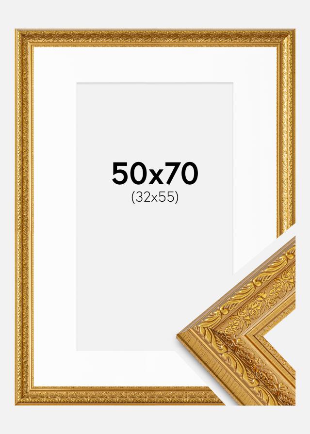 Rahmen Ornate Gold 50x70 cm - Passepartout Weiß 33x56 cm