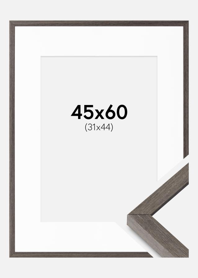 Rahmen Ares grau Eiche 45x60 cm - Passepartout Weiß 32x45 cm
