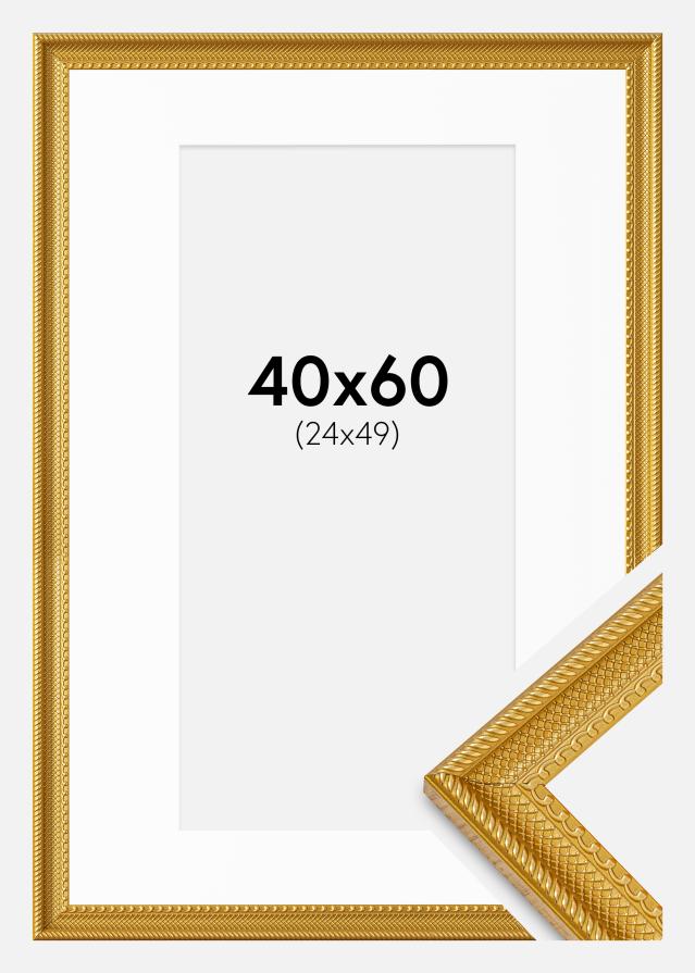Rahmen Lattice Gold 40x60 cm - Passepartout Weiß 25x50 cm