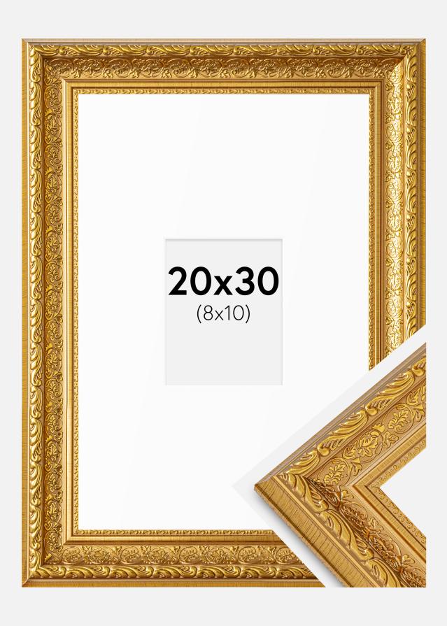 Rahmen Ornate Gold 20x30 cm - Passepartout Weiß 9x11 cm