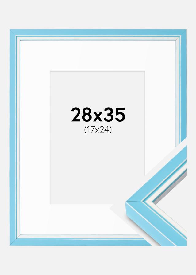 Rahmen Diana Hellblau 28x35 cm - Passepartout Weiß 18x25 cm