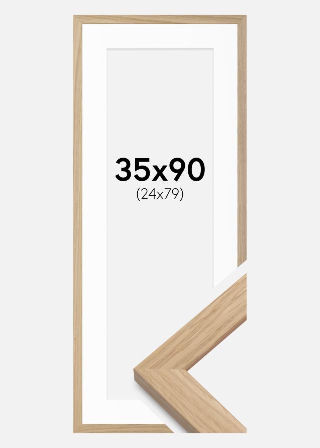Rahmen Eiche Holz 35x90 cm - Passepartout Weiß 25x80 cm