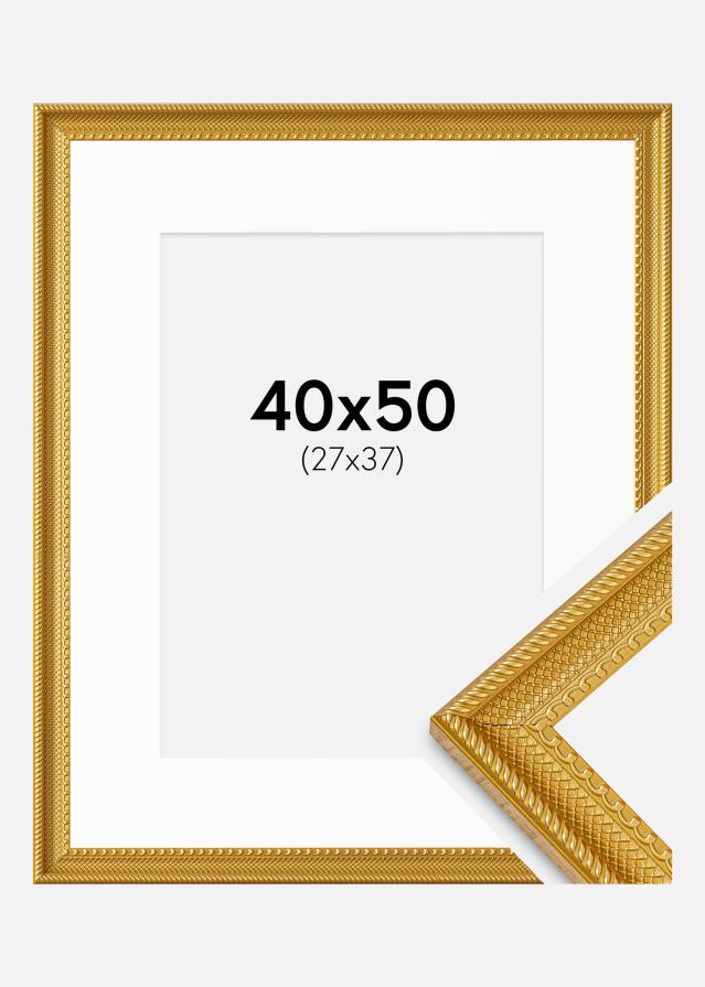 Rahmen Lattice Gold 40x50 cm - Passepartout Weiß 28x38 cm