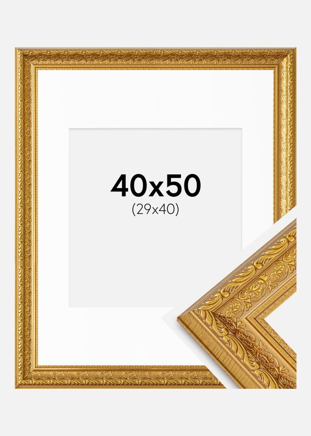 Rahmen Ornate Gold 40x50 cm - Passepartout Weiß 30x41 cm