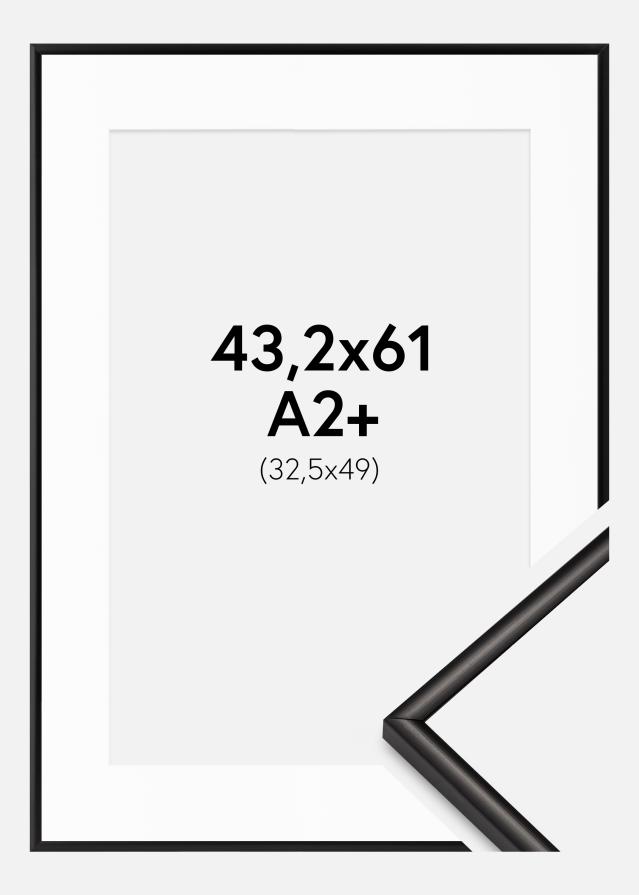 Rahmen Scandi Matt Schwarz 43,2x61 cm - Passepartout Weiß 33,5x50 cm