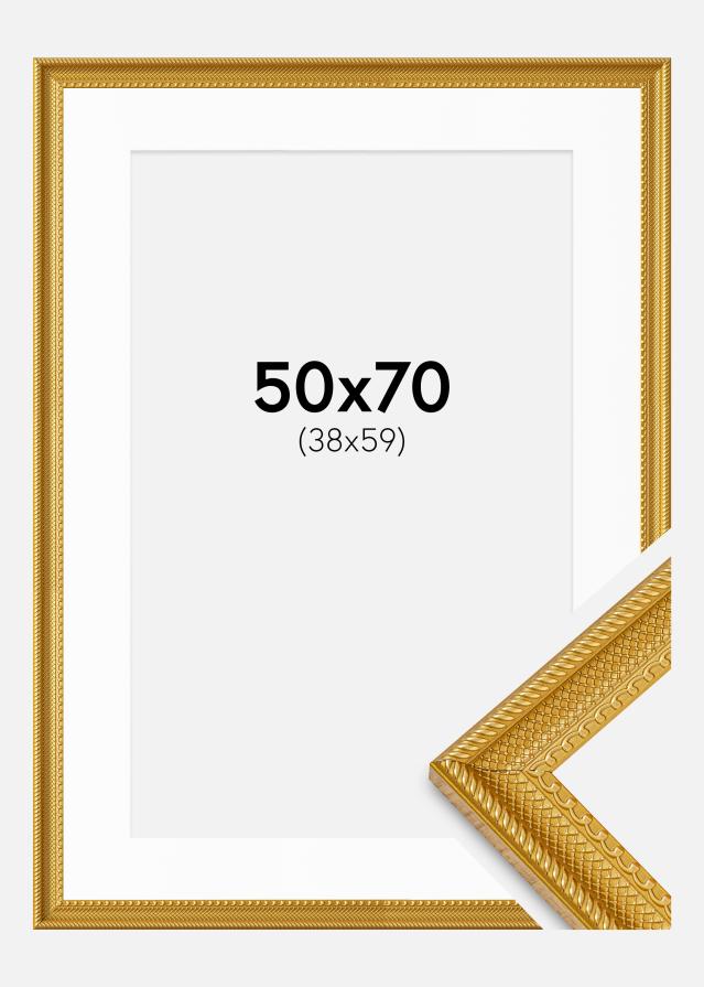 Rahmen Lattice Gold 50x70 cm - Passepartout Weiß 39x60 cm