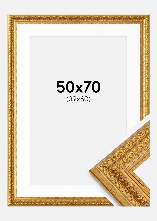 Rahmen Ornate Gold 50x70 cm - Passepartout Weiß 40x61 cm