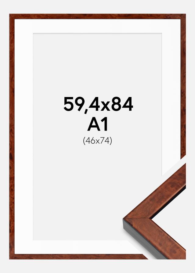 Rahmen Hermes Walnuss 59,4x84 cm - Passepartout Weiß 47x75 cm