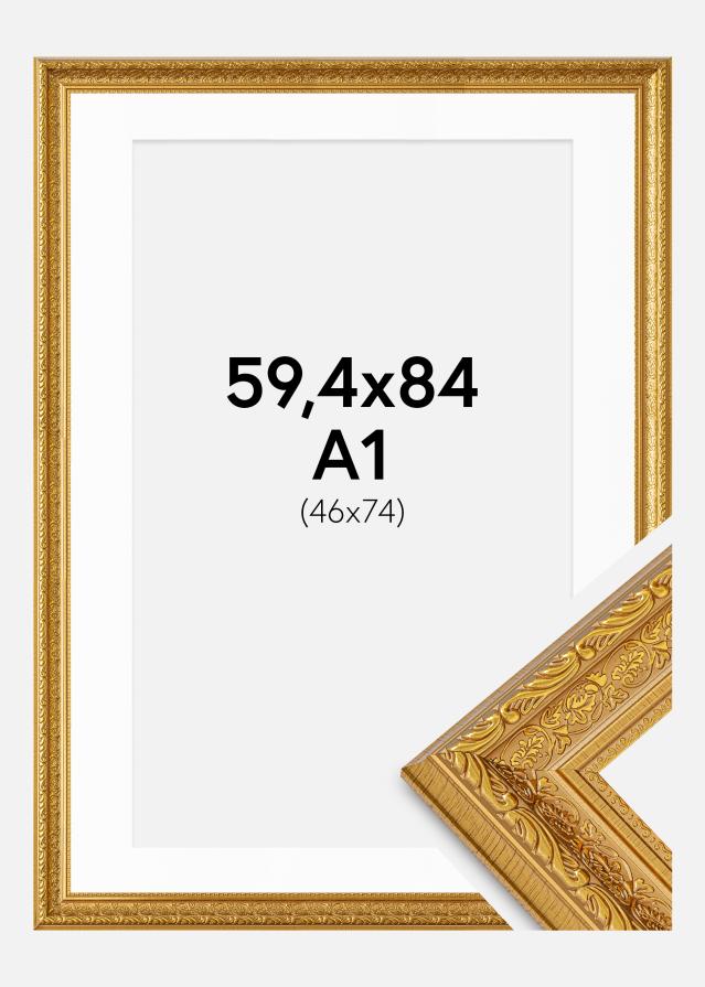 Rahmen Ornate Gold 59,4x84 cm - Passepartout Weiß 47x75 cm