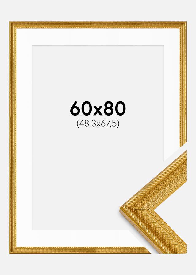 Rahmen Lattice Gold 60x80 cm - Passepartout Weiß 49,3x68,5 cm