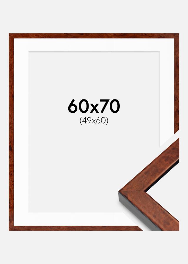 Rahmen Hermes Walnuss 60x70 cm - Passepartout Weiß 50x61 cm