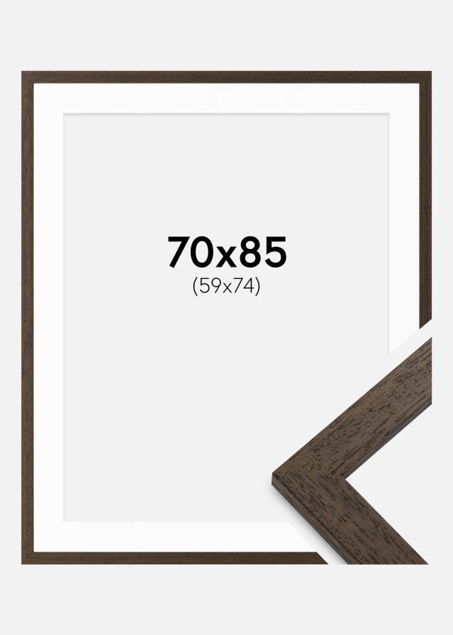 Rahmen braun Holz 70x85 cm - Passepartout Weiß 60x75 cm