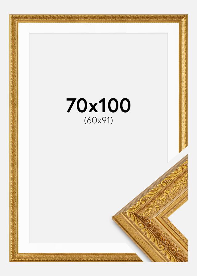 Rahmen Ornate Gold 70x100 cm - Passepartout Weiß 61x92 cm