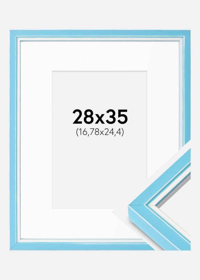 Rahmen Diana Hellblau 28x35 cm - Passepartout Weiß 7x10 inches