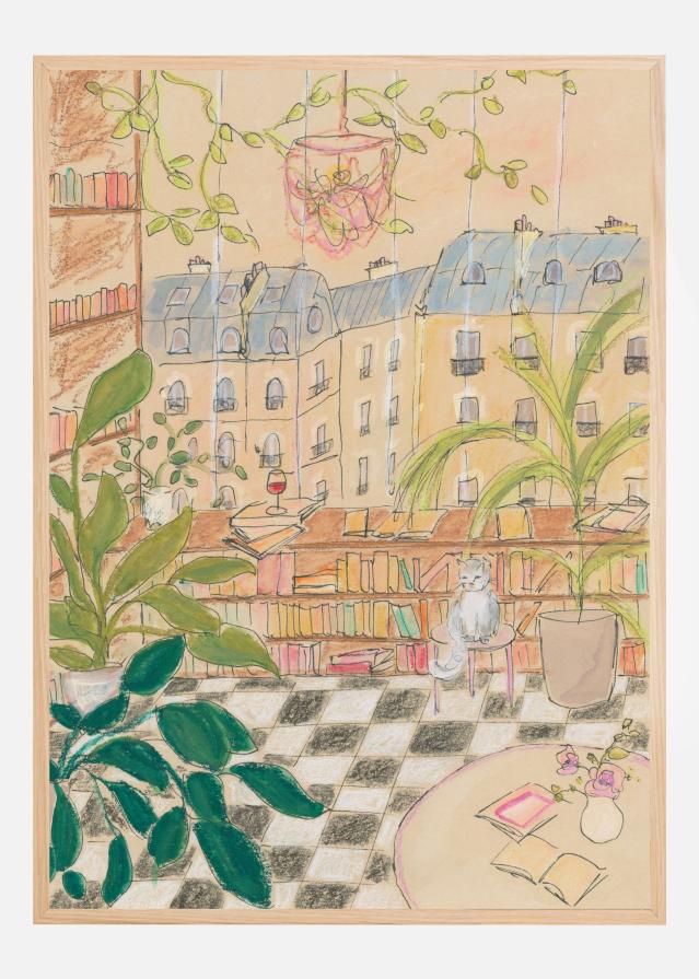 Antique Parisian Book Store Cat Poster