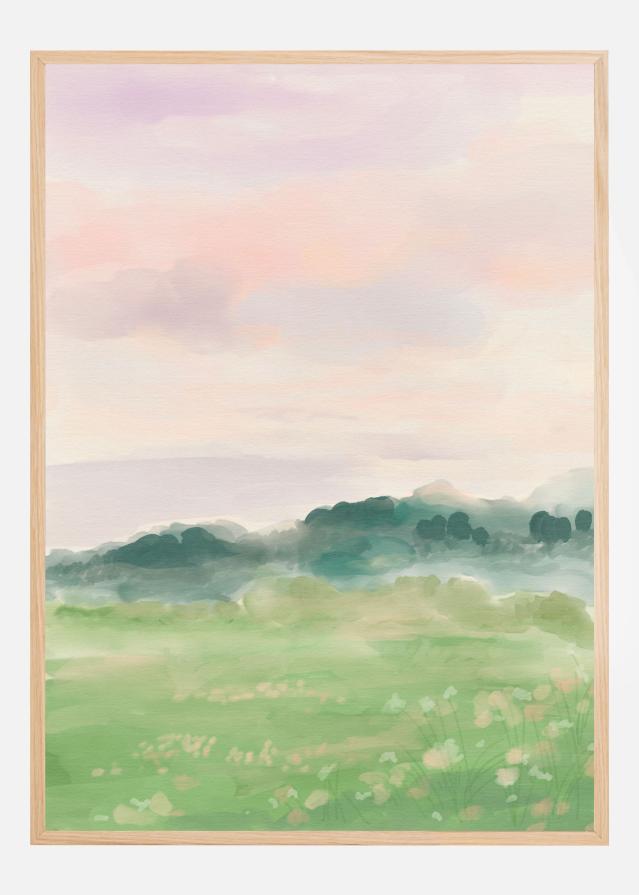 Misty Morning Fields Poster