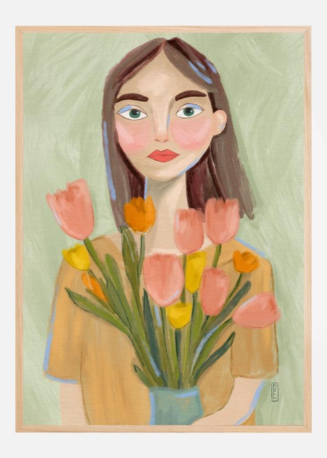 A Girl with Tulips Poster