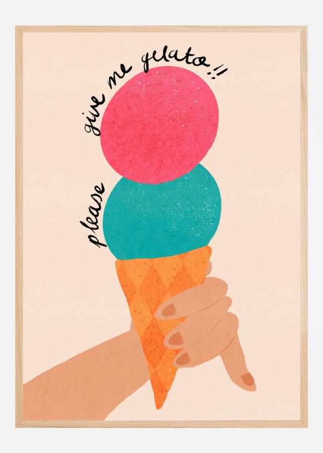 Please Give Me Gelato Ice Cream Typography Strawberry and Bubblegum Poster