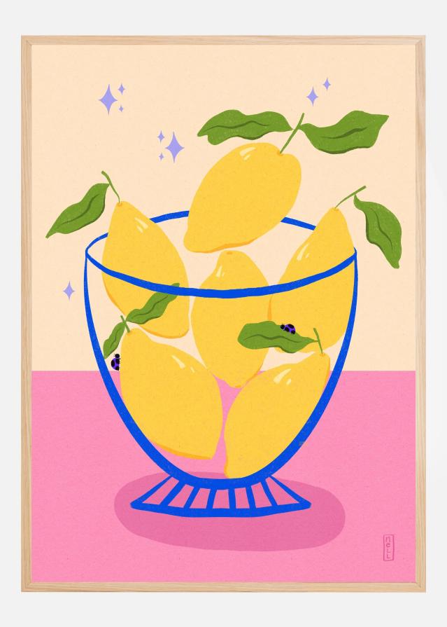 Lemons in a Bowl Retro Poster