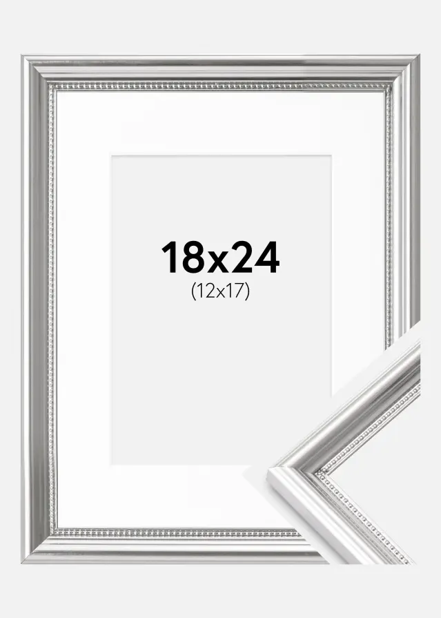 Rahmen Gala Silber 18x24 cm - Passepartout Weiß 13x18 cm