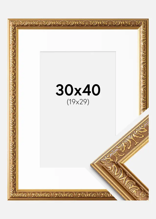 Rahmen Swirl Gold 30x40 cm - Passepartout Weiß 20x30 cm