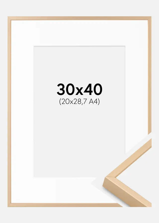 Aluminiumrahmen Messing 30x40 cm - Passepartout Weiß 21x29,7 cm