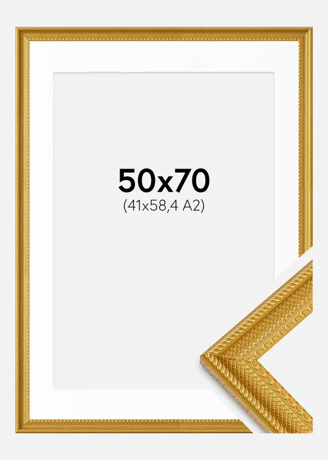 Rahmen Lattice Gold 50x70 cm - Passepartout Weiß 42x59,4 cm