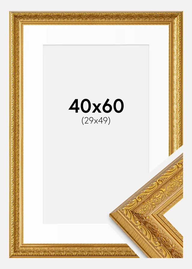 Rahmen Ornate Gold 40x60 cm - Passepartout Weiß 30x50 cm