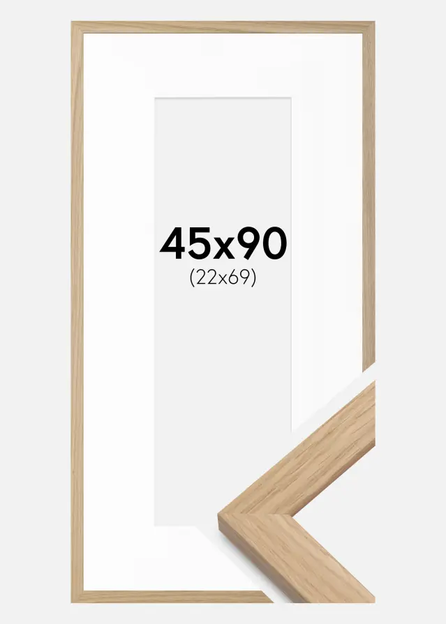 Rahmen Eiche Holz 45x90 cm - Passepartout Weiß 23x70 cm