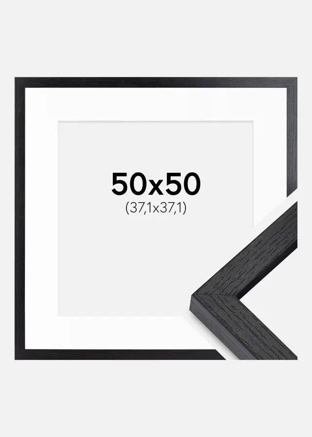 BGA Kastenrahmen Schwarz 50x50 cm - Passepartout Weiß 15x15 inches