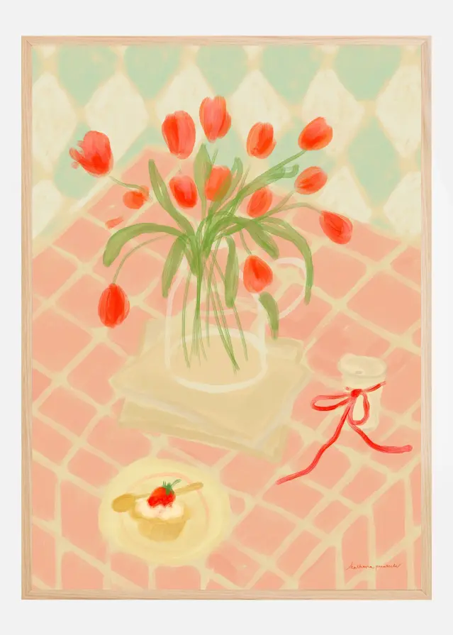 Red Tulips Summer Picnic Poster