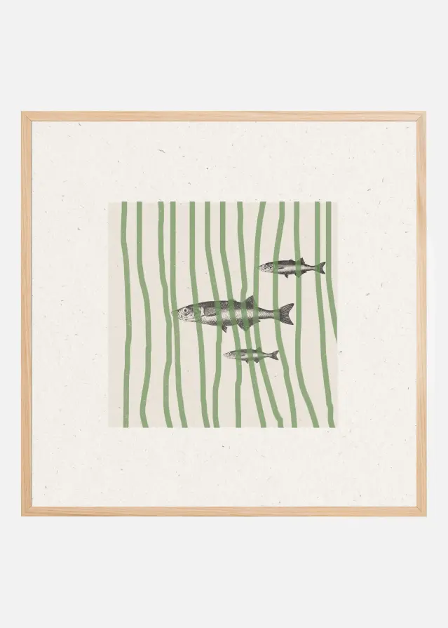 Fish in Striped Waves Poster