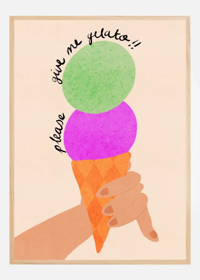 Please Give Me Gelato Ice Cream Typography Blueberry and Mint Poster