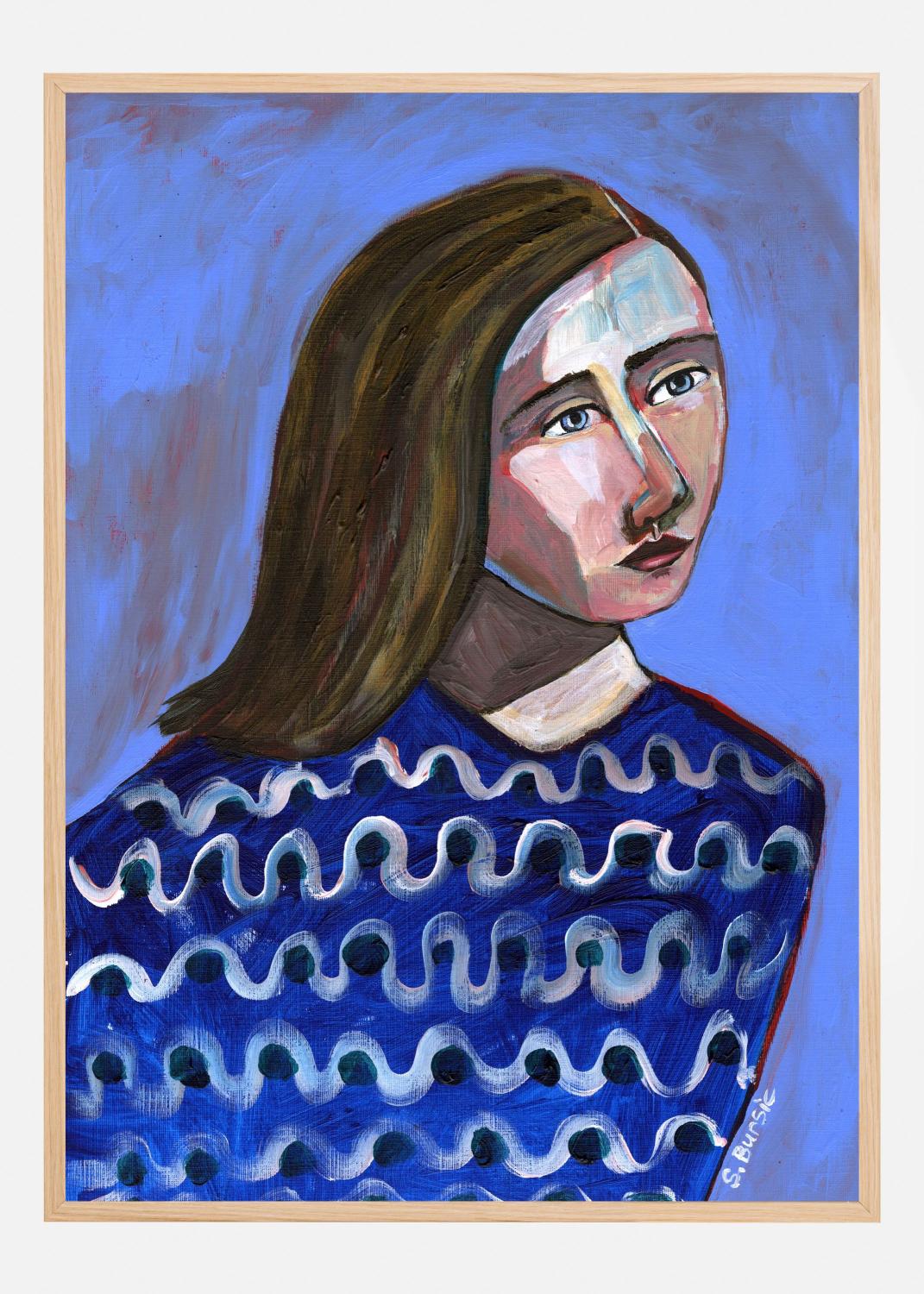 Product Image for Woman in Blue Sweater Naive Portrait Figurative Poster (21x29.7 cm (A4))