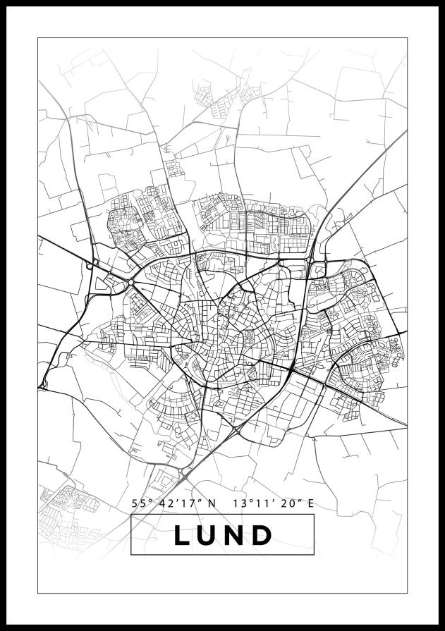 Map - Lund - White Poster