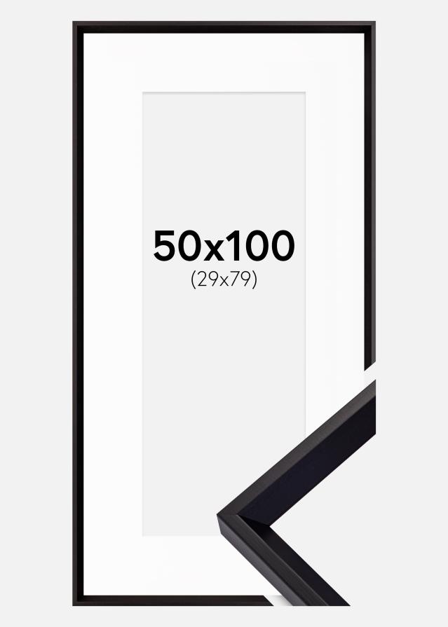 Rahmen Globe Schwarz 50x100 cm - Passepartout Weiß 30x80 cm