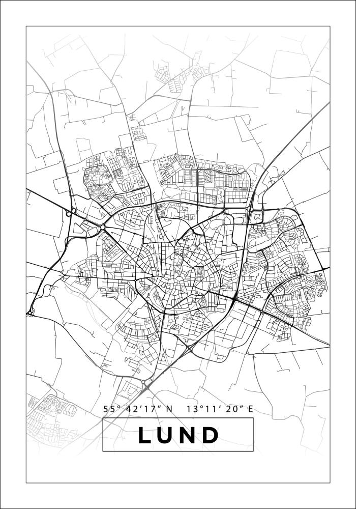 Map - Lund - White Poster