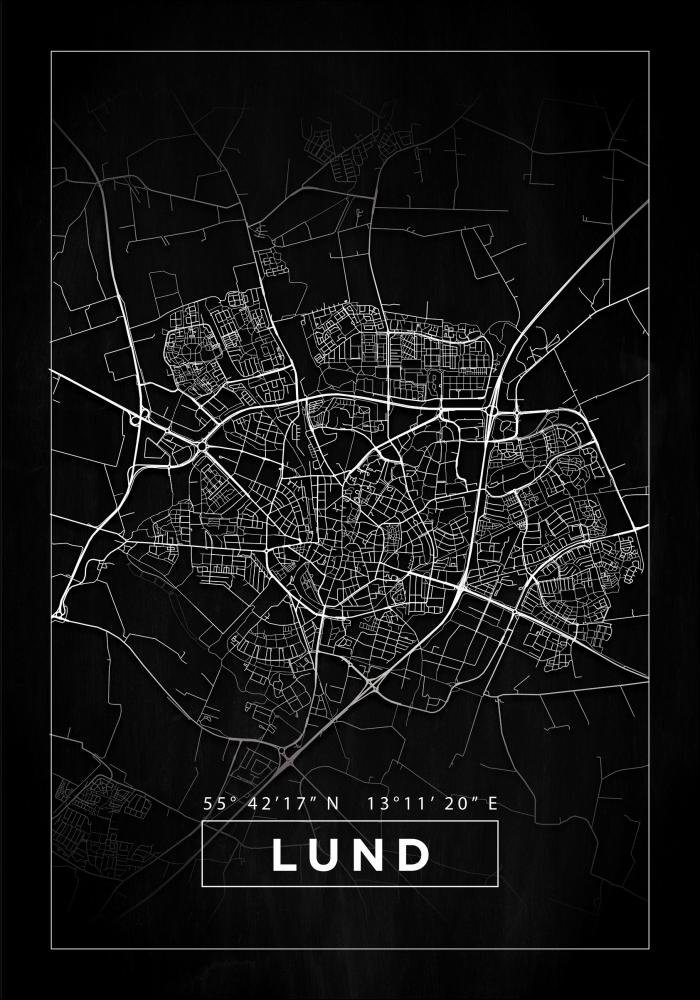 Map - Lund - Black Poster