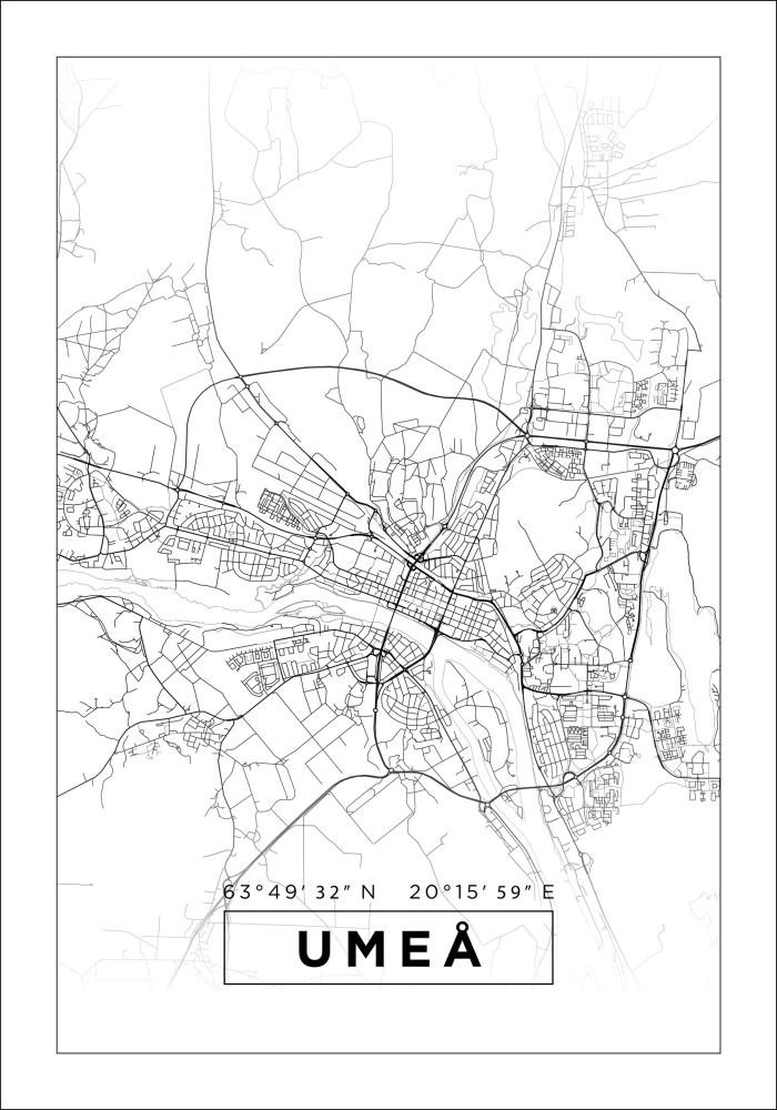 Map - Umeå - White Poster