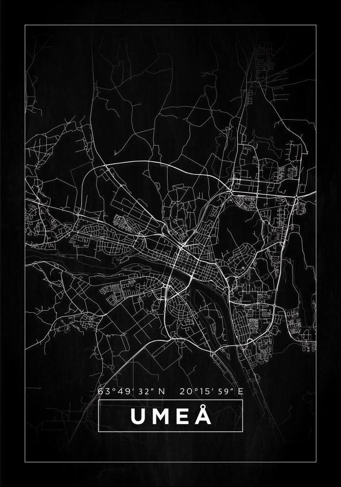 Map - Umeå - Black Poster