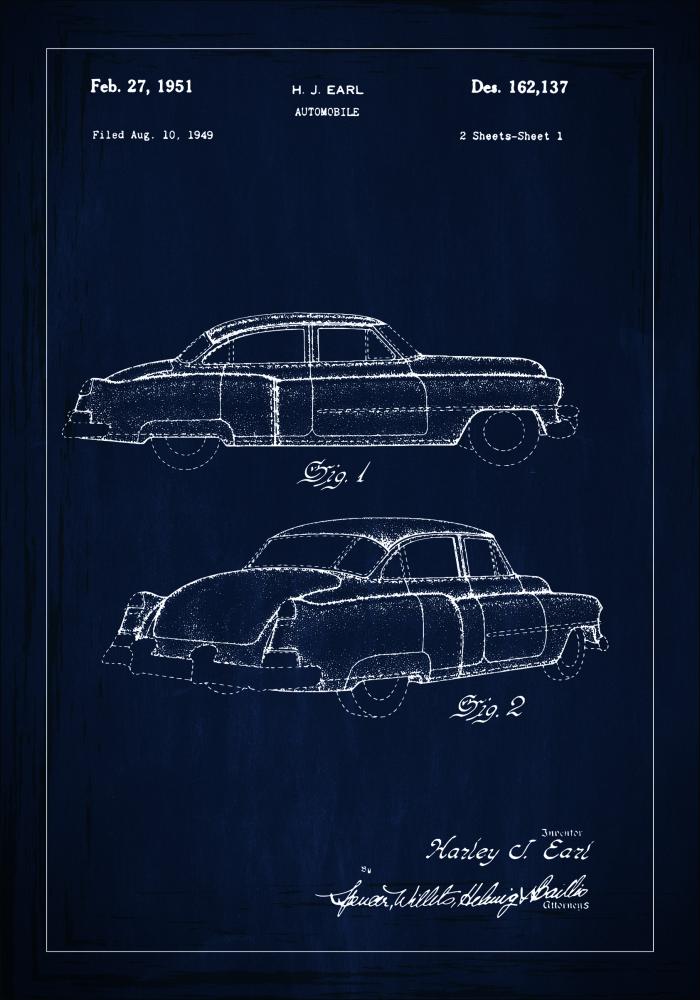 Patentzeichnung - Cadillac I - Blau Poster