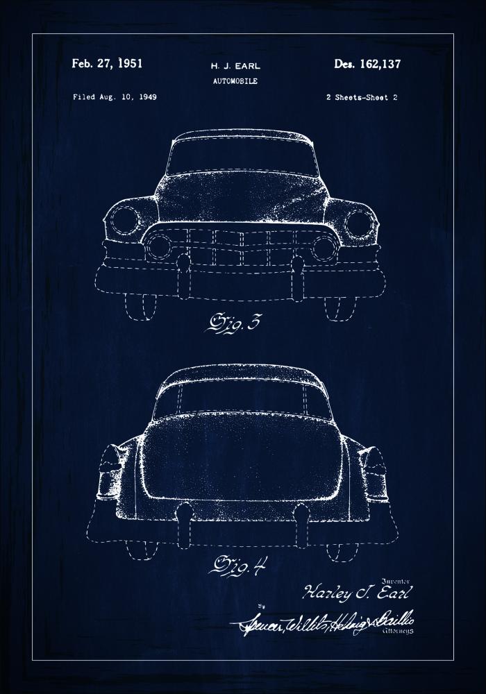 Patentzeichnung - Cadillac II - Blau Poster