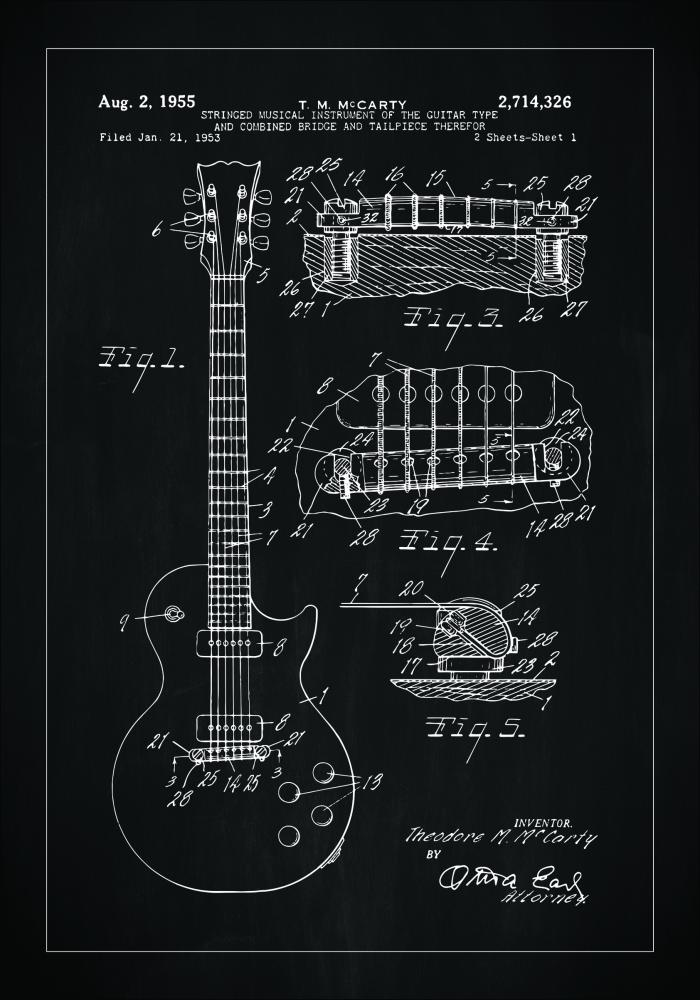 Patentzeichnung - E-Gitarre I - Schwarz Poster