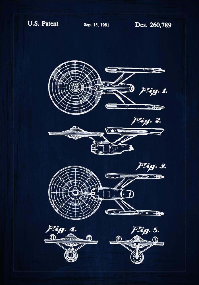 Patentzeichnung - Star Trek - USS Enterprise - Blau Poster