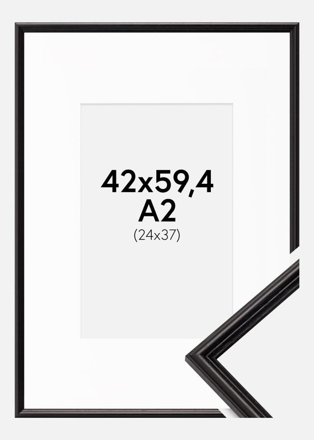 Rahmen Horndal Schwarz 42x59,4 cm (A2) - Passepartout Weiß 25x38 cm