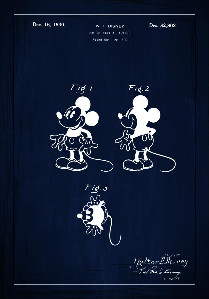 Patentzeichnung - Disney - Micky Maus - Blau Poster