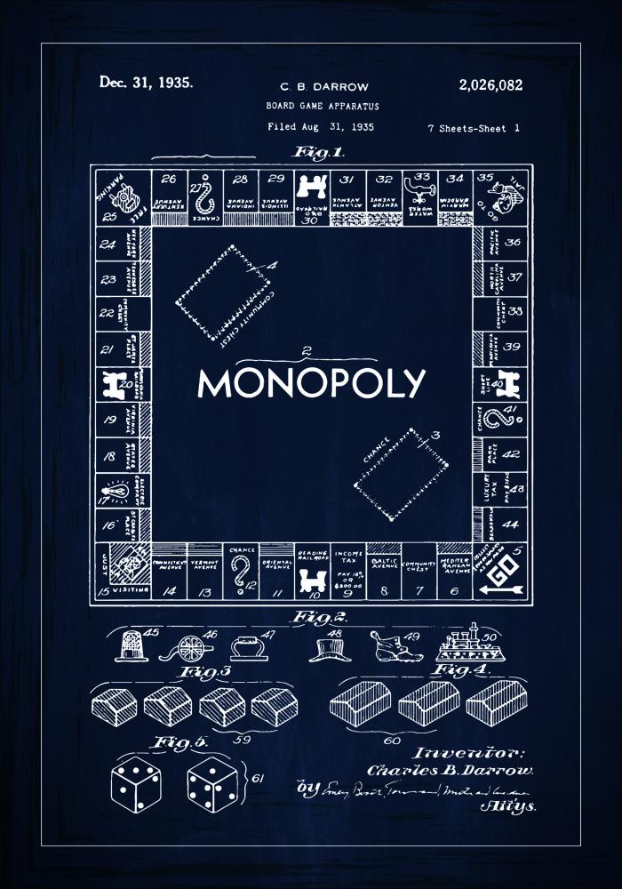 Patentzeichnung - Monopoly I - Blau Poster